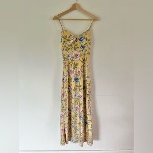 Thirty Thirty LA Butter Yellow Floral Satin‎ Maxi Slip Dress Size Small